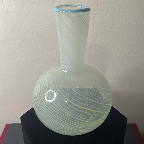 Dansk Blue and Green Mezza Filigrana Swirl Vintage 90s Art Glass Gourd Vase - Picture 3 of 8